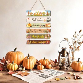 KAIRNE Hello Fall Door Decor,Happy Harvest Door Hanging,Thanksgiving Autumn Wall Plaque,Pumpkin Wall Hanging Sign,Animals Autumn Decor,Fall Rustic Turkey Wooden Sign for Porch Room Yard Home Farmhouse