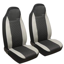 GIANT PANDA Front Car Bucket Seat Covers, Faux Leather High Back Auto Seat Covers for Cars, Trucks, Jeep, Van, SUV, Pickup, Airbag Compatible (Black + Grey)