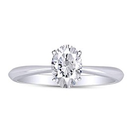 AFFY 5X7MM Oval Shape Cubic Zirconia in 14K White Gold Over Sterling Silver Solitaire Engagement Rings (Ring Size - 6)