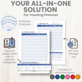 Extra Large Receipt Envelope & Receipts Organizer (Pack of 18) - Efficiently Manage Business Expenses & Log Mileage Trips - 12.8" × 9.0" Inches, Blue Color- Business Ledger for Small Business