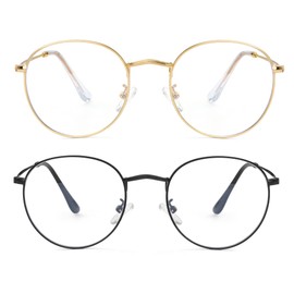 Onrtry Circle Blue Light Glasses for Women Men Round Metal Frame Computer Gaming Eyeglasses 2 Pack(Gold+Black)