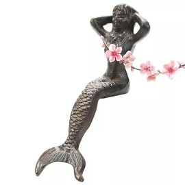 Sungmor Mermaid Statue Cast Iron Garden Decor Sitting Figurine Ornament for Pond