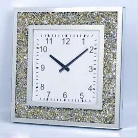 Crushed Diamond Mirror Bathroom Clocks Wall Crystal Decorations for Home (Golden-Square 50CM(A))