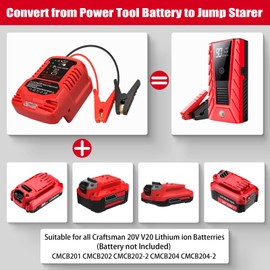 Jump Starter Adapter for Craftsman 20V V20 Li-ion Battery Powered with Jumper Cable Clamps Portable Car Charger Jump Starter(Battery Not Included)