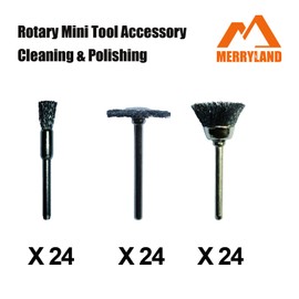Merryland Wire Brush Mini Steel Brush for Dremel 72 Pack, Pen Brush Wheel Brush Cup Brush 24 Pack for Each, Polish Brush End Brush Mini Rotary Tool Accessory, RMTA072C1