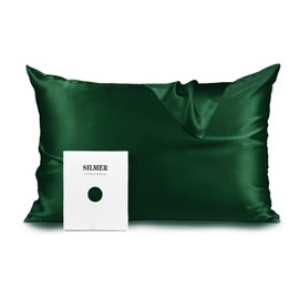 Silmer Silk Pillowcase for Hair and Skin 100% Pure Mulberry Silk Both Sides Grade 6A Silk Soft Breathable 22 Momme Natural Silk Pillow Case with Hidden Zipper 1pc (King 20''x36'', Forest Green)