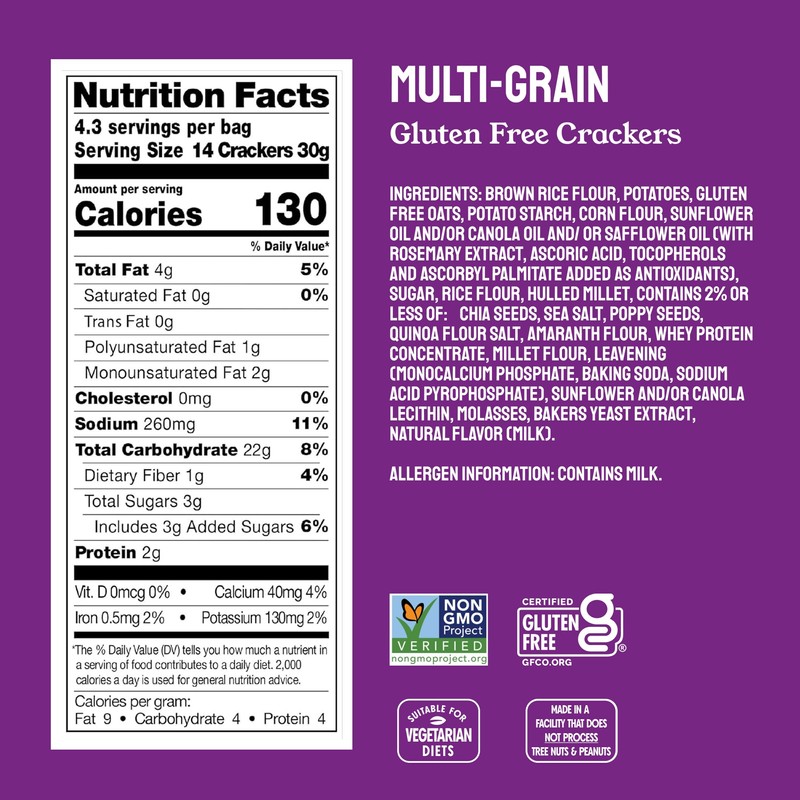 Milton's Gluten Free Crackers, Multi-Grain - Non-GMO Project Verified, Kosher,