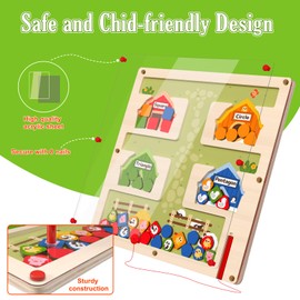 Farm Magnetic Color & Shape Maze - Montessori Toys for 3 4 5 Year Old, Educational Fine Motor Skills Toddler Travel Toys for Boys Girls Ages 3+, Wooden Puzzle Activity Board Preschool Learning Toys