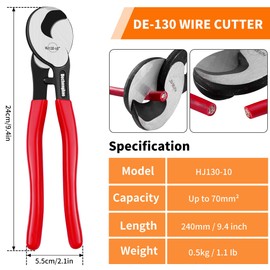 Dechengbao HJ130 Wire Cable Cutter Hand Tools Wire Rope Tools Wire Rope Tools with High Lever Hardness Cable Scissors, High Carbon Steel Material Pliers, Excellent Bolt Cutters