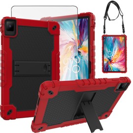 Doemoil for TCL TAB 10 NXTPAPER 5G 10.4 Inch Tablet Case Shockproof Silicone Protective Cover with Screen Protector for TCL TAB 10 NXTPAPER 5G 10.4 Inch Model 9199S Tablet (Red/Black/1 PC)