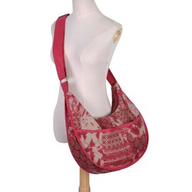 OPQRSTU Womens Hippie Large Sling Shoulder Boho Handbag canvas Crossbody Bags (Red)