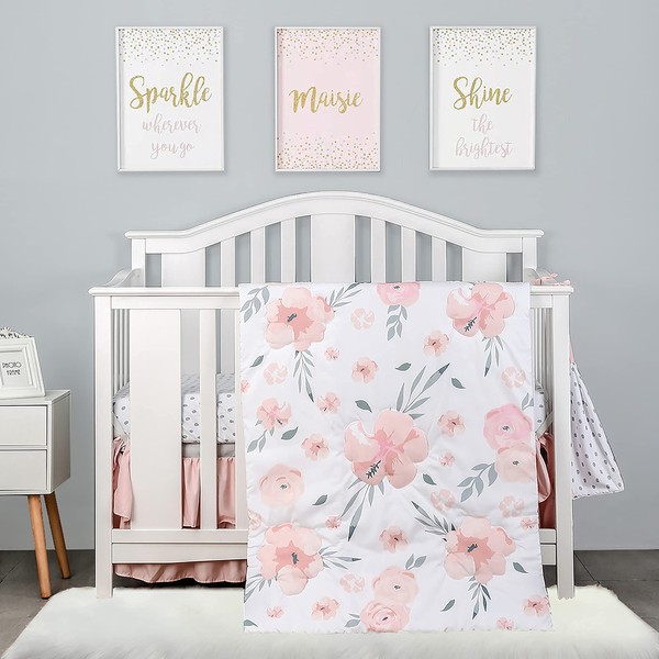 PINNKKU 4-Piece Crib Bedding Set for Girls, Baby Girl Bedding