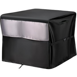 COSFLY Heavy Duty Fire Pit Covers Square Waterproof 28x25 Inch, Tear-Resistant Triple-Layer Reinforced Oxford Fabric with Adjustable Straps Fits for 24-28 Inch Fire Table, Black &Grey