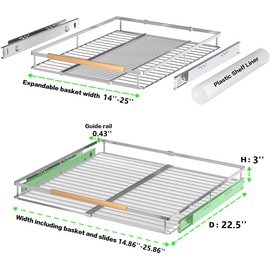 MIYUPTC Expandable Pull Out Drawer 3Pack, Kitchen Cabinet Organizer Bottom-Mounted Slide Out Storage Shelves, 14.86''-25.86''W x 22.5''D