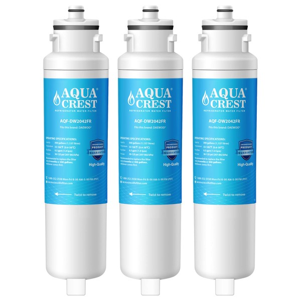 AQUACREST DW2042FR-09 Refrigerator Water Filter, Replacement for Daewoo DW2042FR, Kenmore 46-9130, DW2042FR-09, Aqua Crystal DW2042F-09, FRN-Y22D2V, FRN-Y22D2W, 3 Pack