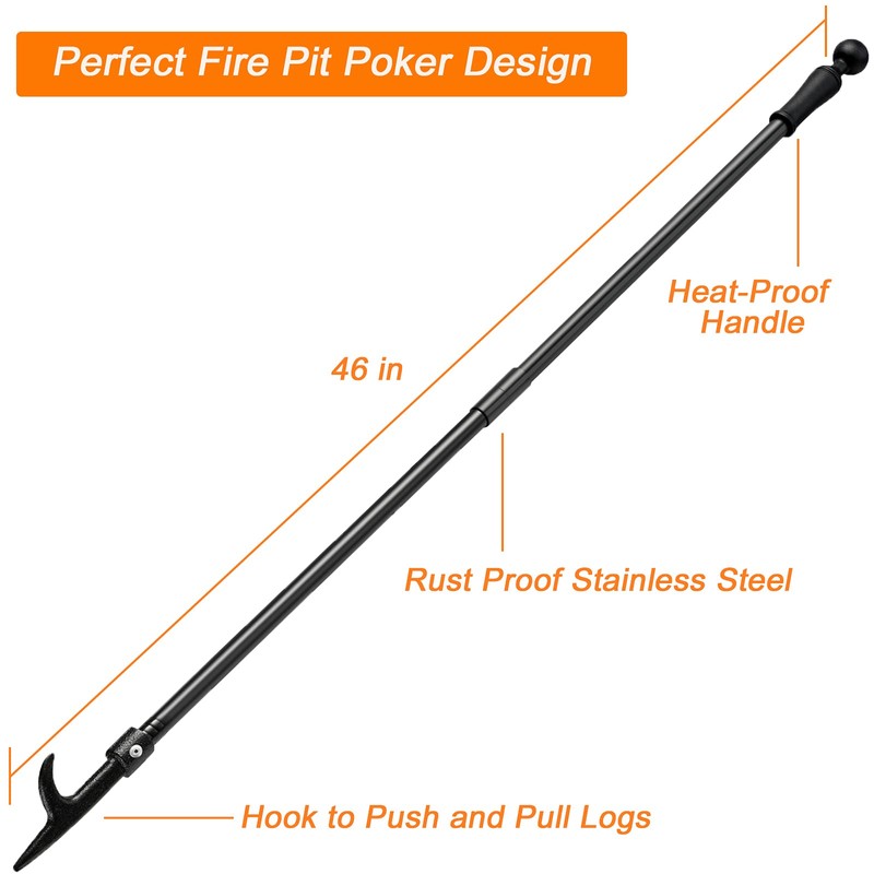 BsBsBest Fire Poker for Fire Pit, 46 Inch Extra Long