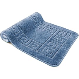 Home Must Haves Bath Set 3 Piece Light Blue Patchwork Pattern Bathroom Rug (18"x29"), Large Contour Mat (18"x19"), Lid Cover (18"x18")