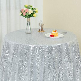 YZEO Silver Round Sequin Tablecloth - 50inch Sequin Table Linen for Wedding Birthday Party