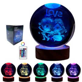 DIGFPWT Love Crystal Ball lamp,3D 3.15 inch K9 Couple Night Light with Wooden Base,16 Colors Change with Remote Control,Sweetheart Crystal Gift for Girlfriend,Valentine's Day Christmas Gift (F)