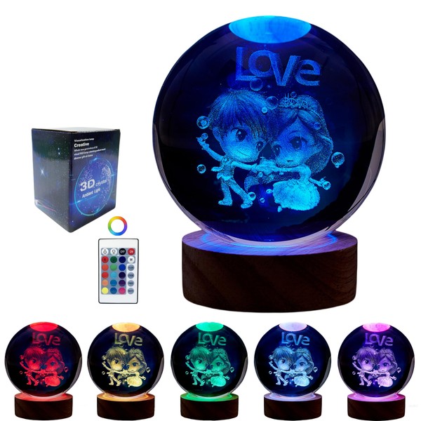 DIGFPWT Love Crystal Ball lamp,3D 3.15 inch K9 Couple Night