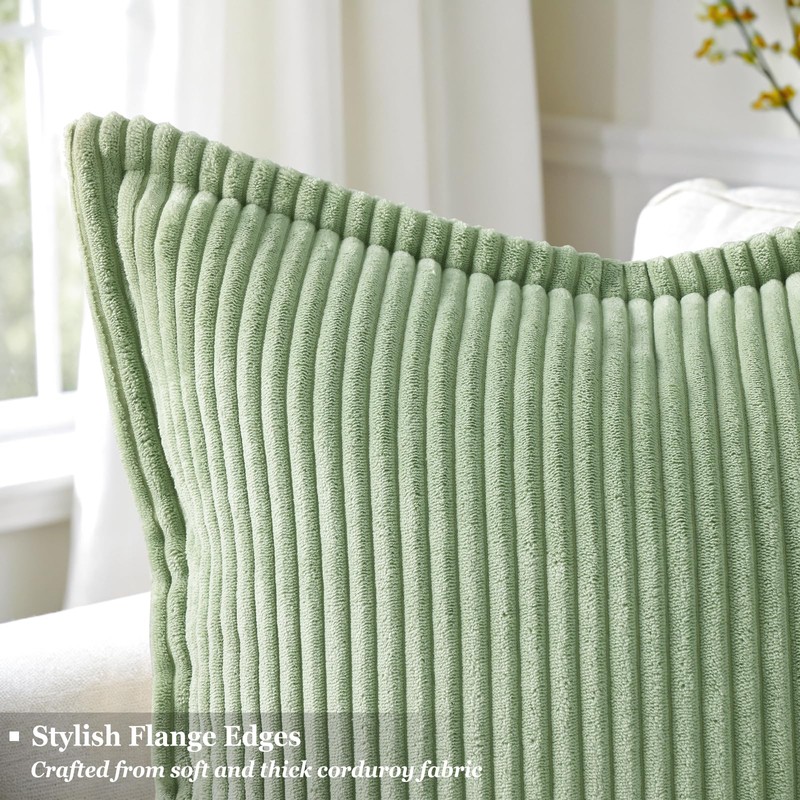 decorUhome Corduroy Sage Green Throw Pillow Covers 18x18 Set of