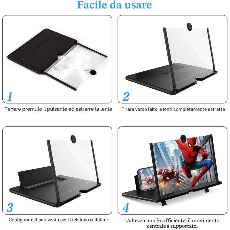 JUYUANDE Iente ingrandimento smartphone, 3D HD Lente di ingrandimento, per