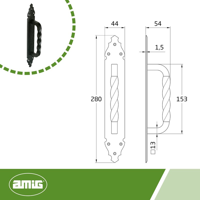 Amig - Delicate Zamak Door Handle with Hammered Steel Plate