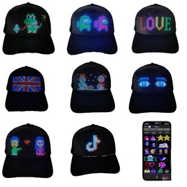 Aurravellir LED Hats with Full Color Screen Customizable Scrolling Messages for Parties Light Up Hat with Programmable Display Black