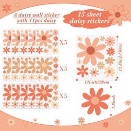 165 Pieces 15 Sheet Large Daisy Wall Decals Daisy Flower Wall Stickers Vinyl Peel and Stick Floral Wall Decal Daisy Wall Decor for Nursery Playroom Bedroom Living Room Wall(Lovely)