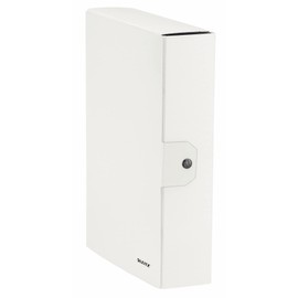 Leitz Press Stud Closure Box File,Plastic-Coated, 25 x 35 cm Dorso 8 cm Metallic White