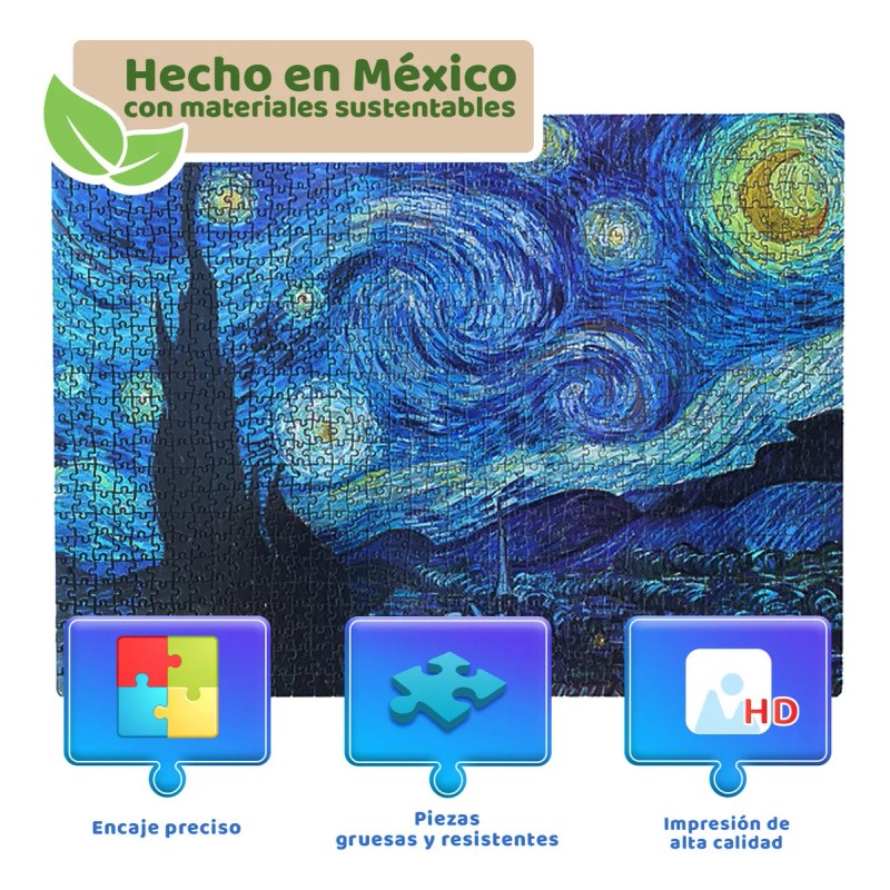 Rompecabezas Flink Noche Estrellada, Van Gogh de 1000 piezas con
