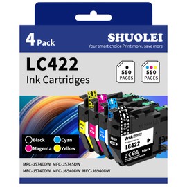 SHUOLEI LC422 LC-422 Printer Cartridges Compatible with Brother LC422 LC422XL LC-422VAL Cartridges Multipack for MFC-J5340DW MFC-J5345DW MFC-J5740DW MFC-J6540DW MFC-J6940 (4 Pack,