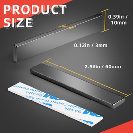 Grtard 12 Pack Neodymium Magnets Bar, Super Strong Rare Earth Magnets Bar, Powerful Magnets Bar with Double-Sided Adhesive for Fridge, Garage, Kitchen, Science, Craft, Office, DIY - 60 x 10 x 3 mm