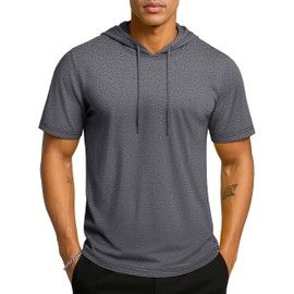 TACVASEN Short Sleeve Hoodies for Men Cotton Hoodie Lightweight Gym Hoodies Pullover Summer Hoodie Breathable Moisture Wicking Dark Grey S