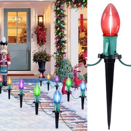 C9 Christmas String Lights Outdoor - 25.7 Feet 20 LED Christmas Pathway Lights with 20 Stakes Connectable Waterproof for Driveways Xmas Holiday Patio Decoration, Multicolored