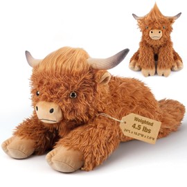 24" & 4.5 lbs Highland Cow Weighted Stuffed Animal, Adjustable Sitting & Laying Plush Toy Pillows with Removable Ceramsite Bag for Companion, Cuddly & Soft Gifts for Adults, Kids, Boys and Girls