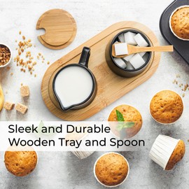 MIAMIO - Sugar and Cream Serving Set with Lid and Spoon/Ceramic Coffee Bar Accessories - Microwave & Dishwasher Safe (Black)