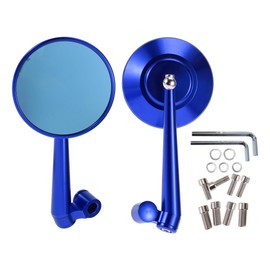 RATCHROLL 1 Set Universal Motorcycle Rear View Mirrors Adjustable Bar End Side Mirrors Mount M8/M10 Blue Aluminum Alloy Round Shape