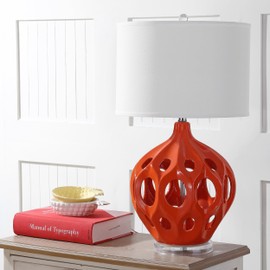Safavieh Lighting Collection Regina Orange Ceramic 29-inch Bedroom Living Room Home Office Desk Nightstand Table Lamp (LED Bulb Included)