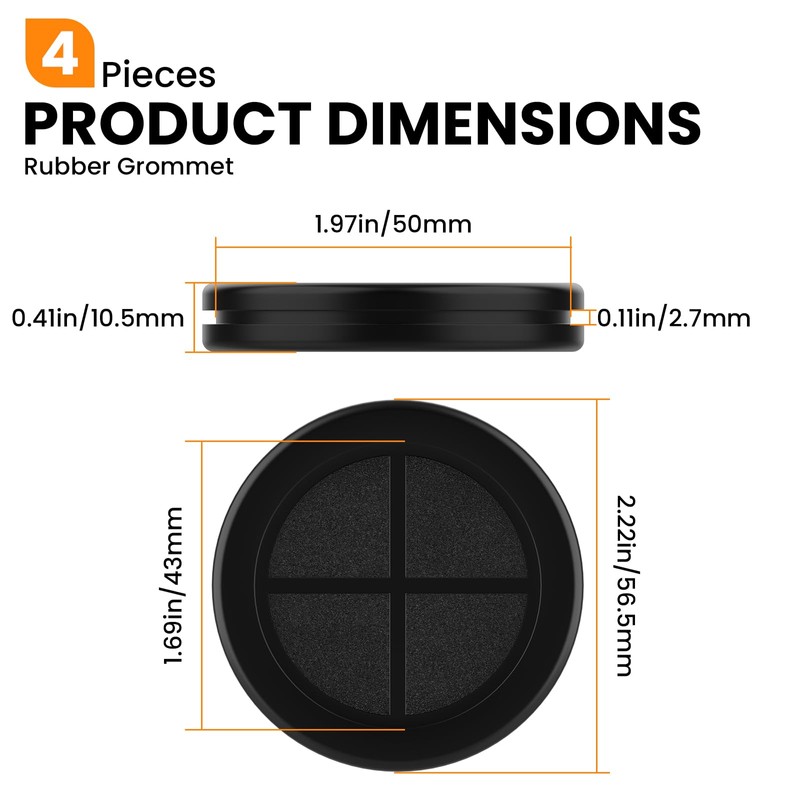Firewall Rubber Grommets 1-11/16" ID 2" Drill Hole Double-Sided Hole