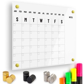 Dry Erase Acrylic Calendar for Wall | White board Calendar | Large Glass Calendar Alternative | Non Magnetic Board | Reusable Monthly Planner Family Calendar (White Acrylic, 24x36)