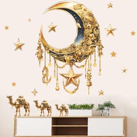 Eid Mubarak Wall Stickers Moon Star Camel Wall Decals Ramadan Islamic Muslim Decorations for Home Bedroom Living Room Window Clings Ramadan Kareem Party