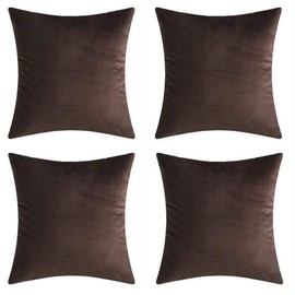 Andreannie Set of 4 Velvet Super Soft Comfortable Solid Decorative Throw Pillow Cover Cushion Case for Sofa Living Room 18 inches,20 inches Square(Brown, 18 x 18-Inch) ¡