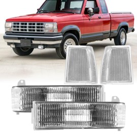 USR 89-92 Ranger PickUp Front Signal Lights – Corner Lamps (Left + Right) 4pc Set - Compatible with 1989-1992 Ford Ranger Truck and 91-94 Explorer SUV (FROSTED CLEAR CORNER and TURN SIGNAL LIGHTS)