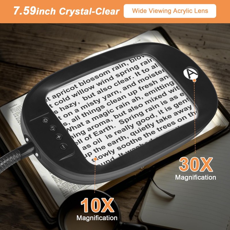 30X/10X Floor Magnifying Glass with Light and Stand, 45 LED