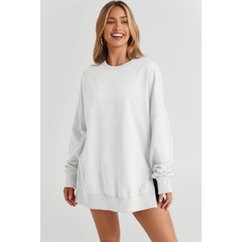 SHEWIN Womens Sweatshirt Casual Long Sleeve Loose Pullover Tops Lightweight Oversized Sweatshirts Trendy Fall Clothes for Women 2025,US 8-10(M),Bright White