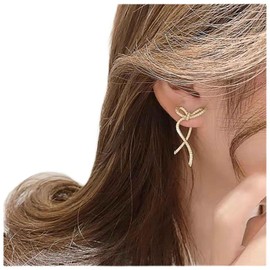Cimenexe Bohemian Crystal Bow Ear Jacket Earrings Gold Bowknot Stud Earrings Tiny CZ Bow Jacket Earrings Rhinestone Bow Tie Earrings Jewellery for Women and Girls