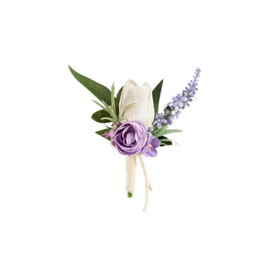 Yelinart 1 pc Lilac Purple Boutonniere for Men Wedding Single Groom Groomsmen Artificial Tulip Lavender Rose Flowers Boutonniere for Wedding Prom Homecoming Ceremony Anniversary Formal Dinner Party