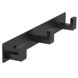 PMMASTO Coat Rack Wall Mount with L Shaped Black Coat Hooks Wall Hooks, Heavy Duty Stainless Steel Towel Hooks, Wall Coat Hanger, Robe Hooks for Bathroom,Kitchen, Entryway (Black 3 Hooks, 1 PC)