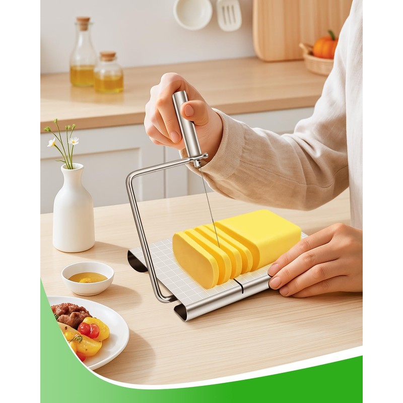 Prokitchen Replaceable Wire Cheese Slicer with Measuring Grids & Board,
